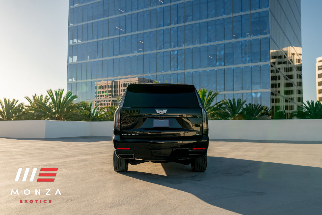 Cadillac Escalade Platinum Sport Black close-up luxury SUV rental Newport Beach exotic rental