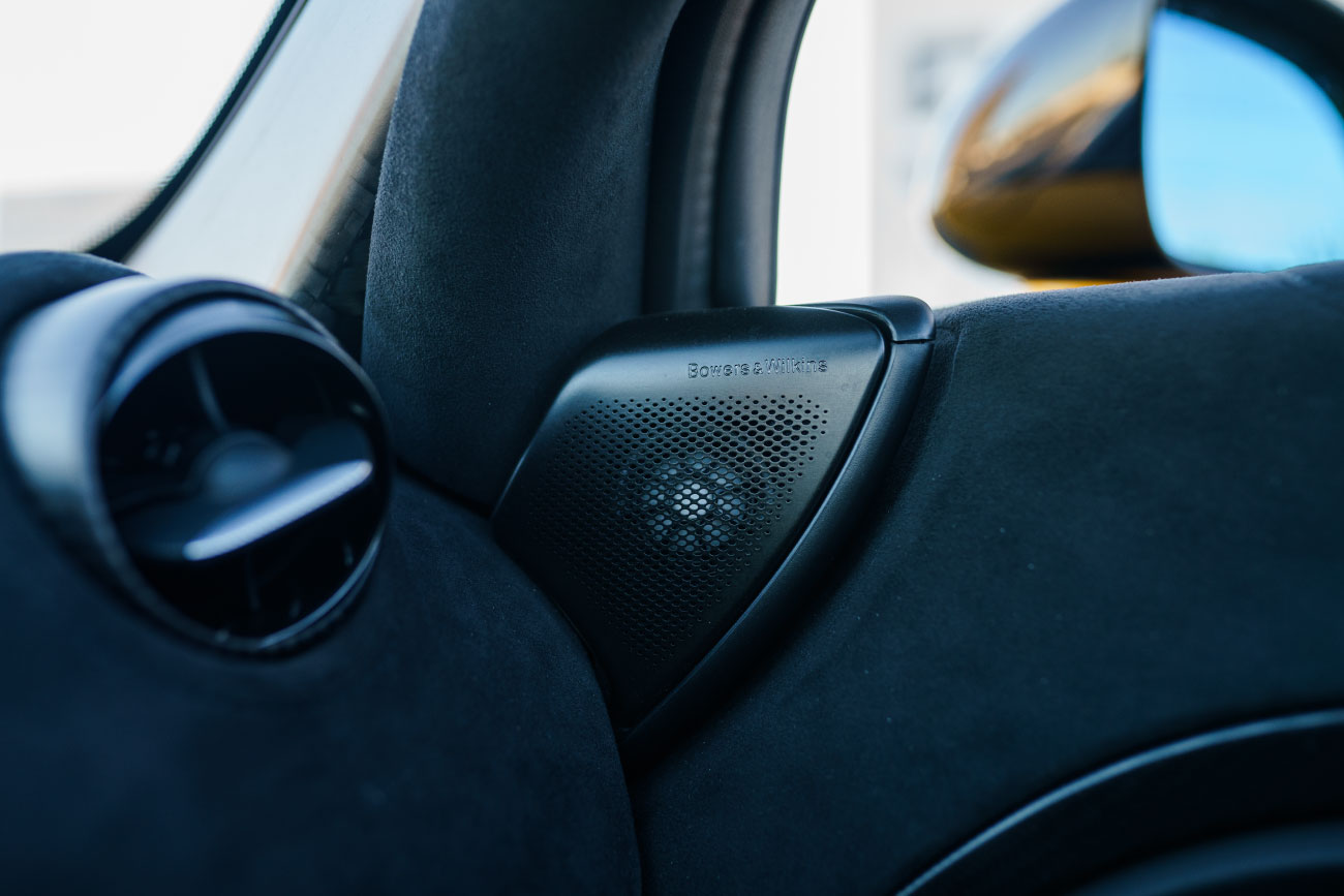 McLaren 750S Spyder rear view Yellow supercar San Diego
