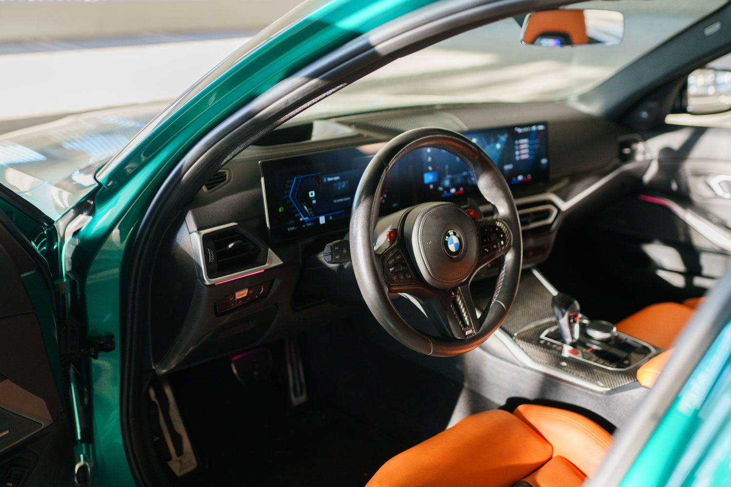 2024 BMW M3 Competition headlight detail Green Beverly Hills