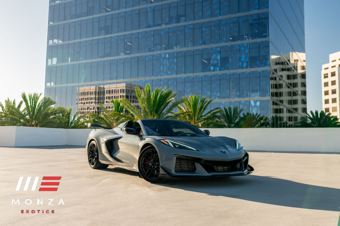 Corvette Z06 Grey at dusk Orange County exotic rental