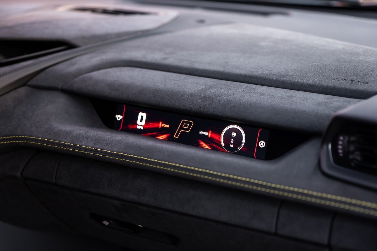 Interior detail in the Lamborghini Temerario rental, with 18 way comfort seats