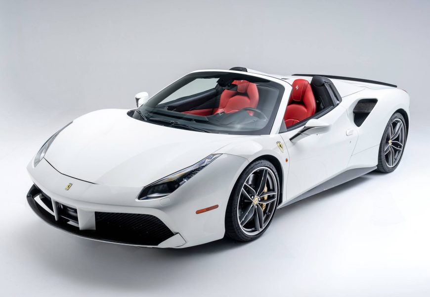 White Ferrari 488 Spider front, rental in Los Angeles
