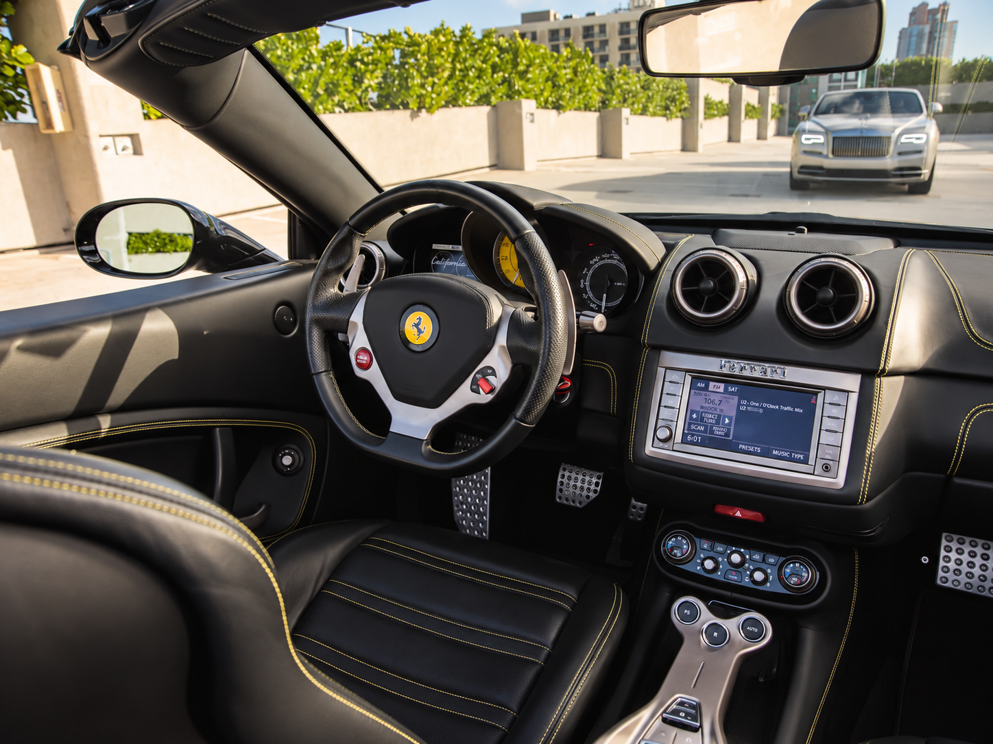 Dashboard of the Ferrari California T rental, a twin-turbo V8 grand tourer