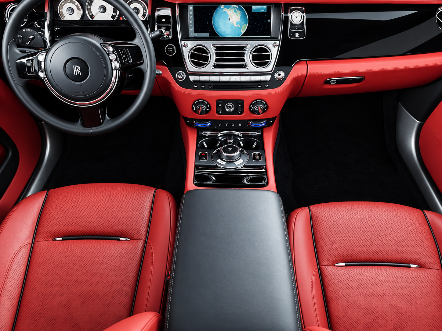 Dashboard of the Rolls Royce Wraith rental, with a Power Reserve gauge and no rev counter
