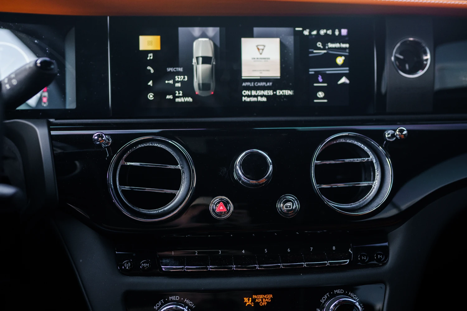 Grey Rolls Royce Spectre interior, AWD rental in Southern California