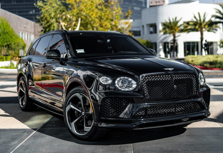 Black Bentley Bentayga S front, rental in Los Angeles