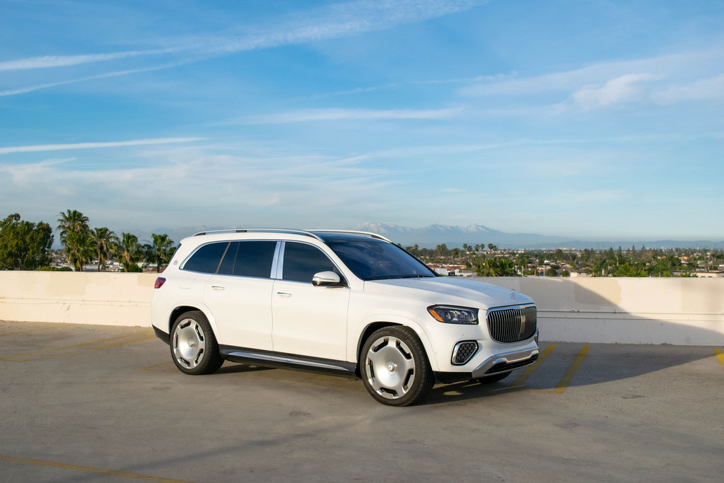 White Maybach GLS 600, a 4 seat luxury SUV to rent in Southern California