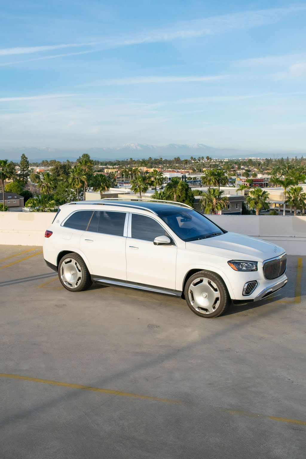 Maybach GLS 600 rental, a 550 hp twin-turbo V8 SUV in white