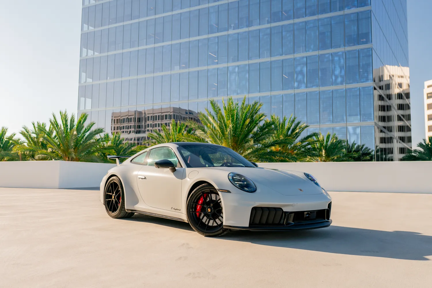 Grey Porsche 911 Carrera GTS, a twin-turbo flat-six coupe to rent in Southern California