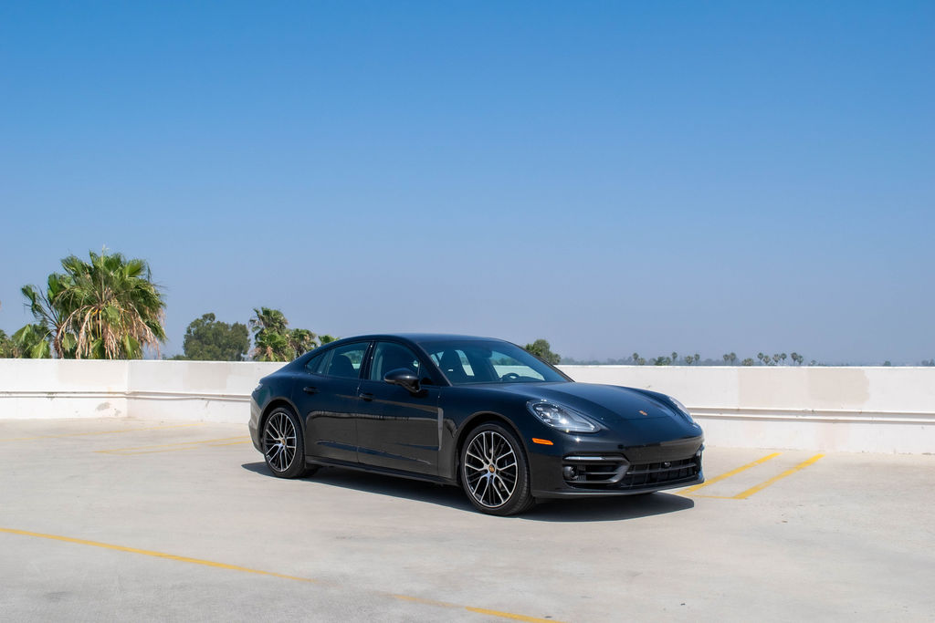 Black Porsche Panamera, a 4 seat luxury sedan to rent in Southern California