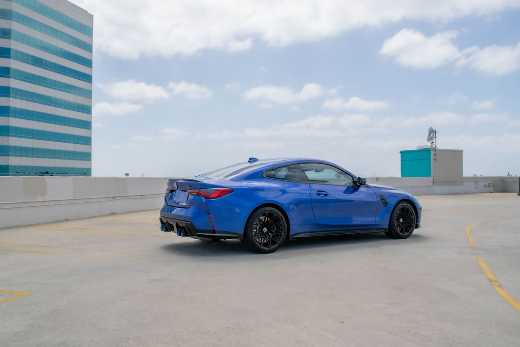 Blue BMW M4 rental, a 2 door M coupe with all-wheel drive