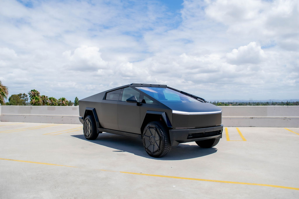 Black Tesla Cybertruck rental in Orange County, Black interior