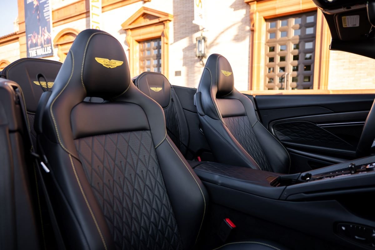 Seats in the Aston Martin DB12 Volante rental, a 4 seat convertible grand tourer