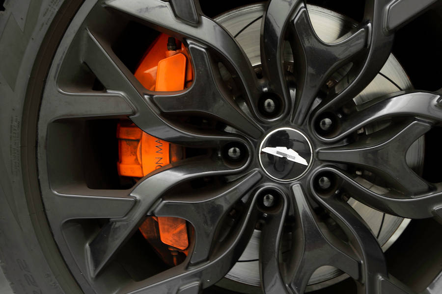 Wheel on the grey Aston Martin DBX rental, a 542 hp luxury SUV