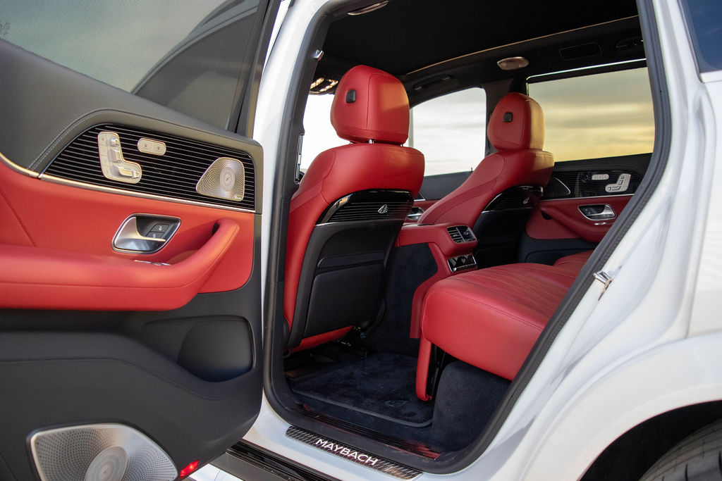White Maybach GLS 600, 4 doors, Red interior