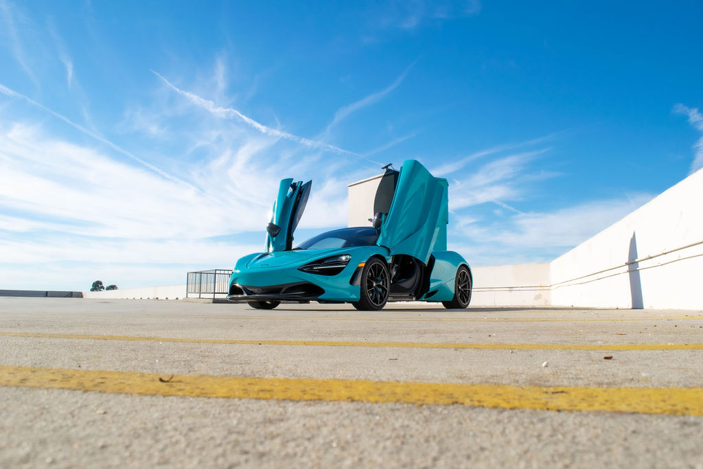 Turquoise McLaren 720S MSO, rent in Orange County
