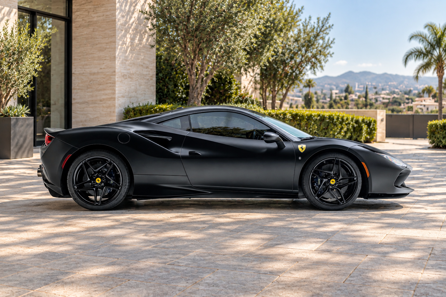 Black Ferrari F8 Tributo side profile