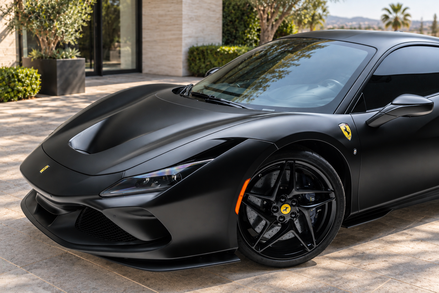 Black Ferrari F8 Tributo side profile, RWD supercar
