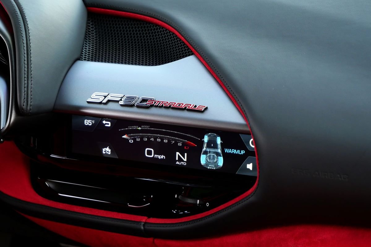 Red Ferrari SF90 Stradale interior badge