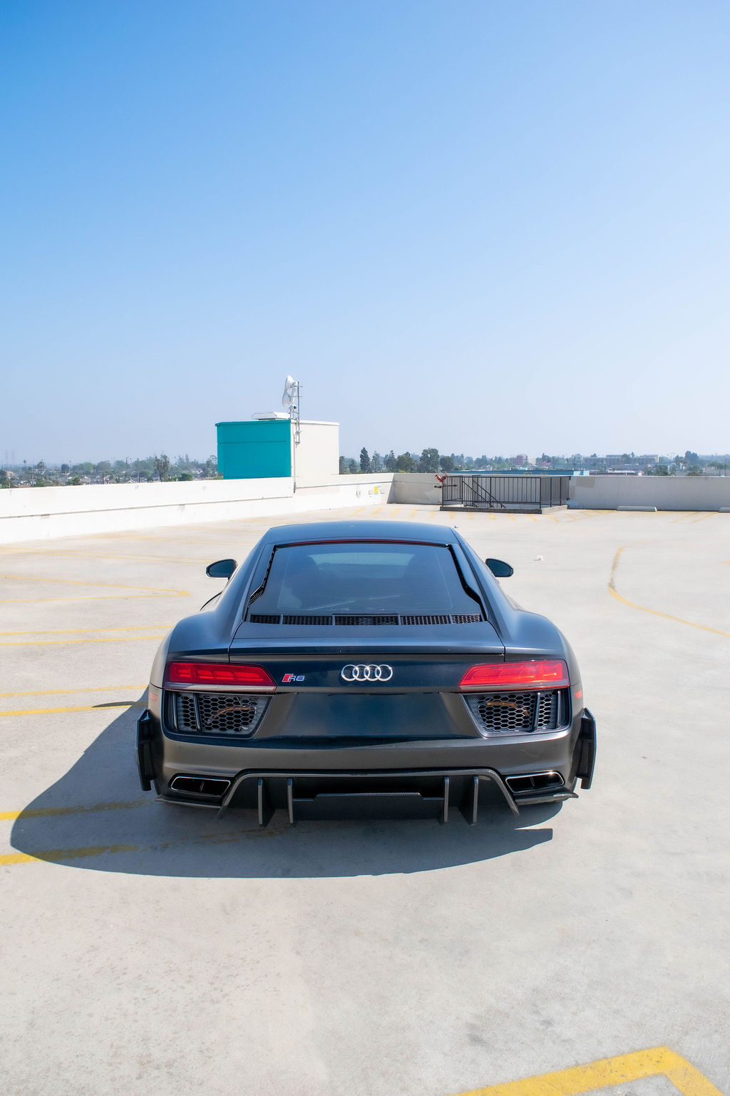 Black Audi R8 V10 Coupe supercar with 2 seat cabin, Orange County rental