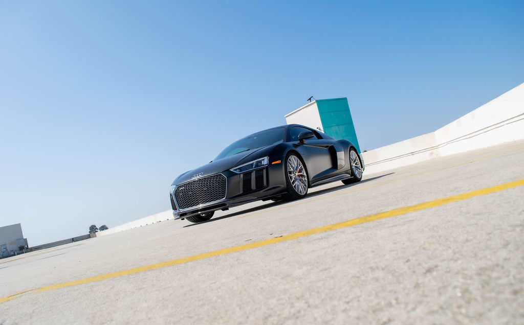 Black Audi R8 V10 Coupe AWD supercar, exotic rental in Orange County