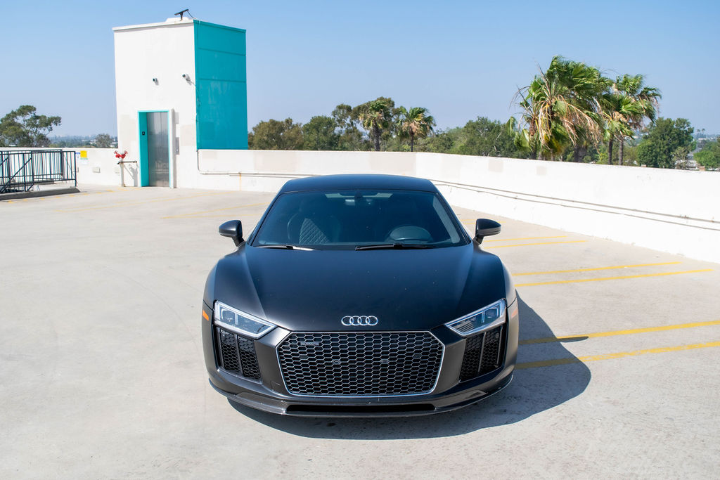 Black Audi R8 V10 Coupe supercar for rent, 2 seats, Orange County