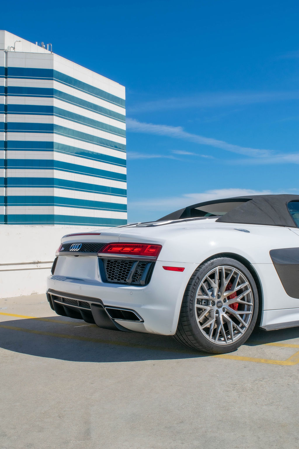 Audi R8 V10 Spyder finished in White, Black interior, rent in Orange County