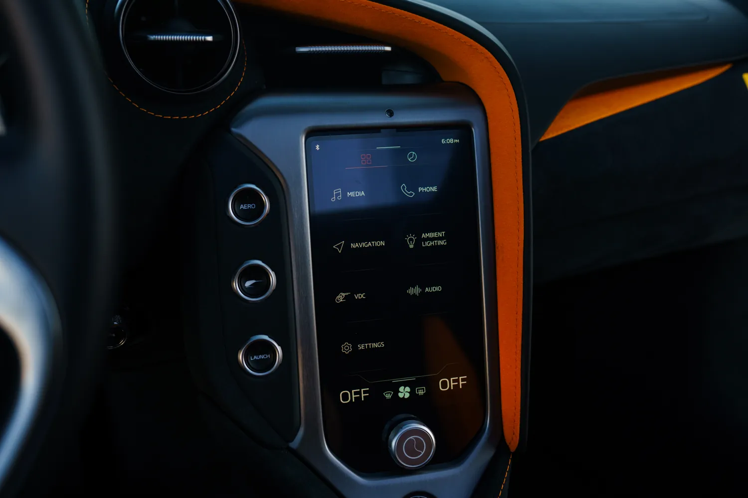 Orange McLaren 750S Spider, Supercar rental, Black and Orange interior