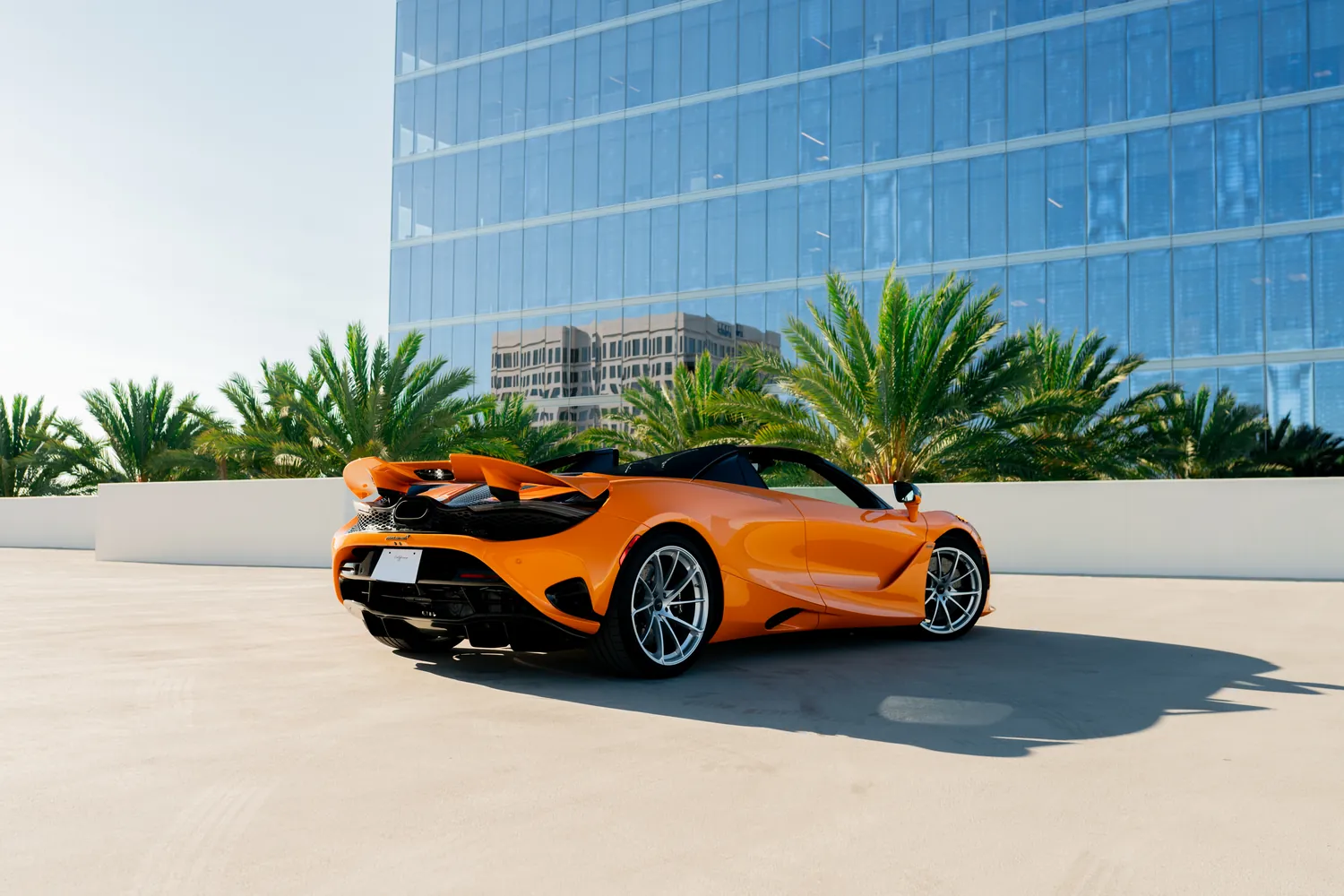 Orange McLaren 750S Spider, 2 seat Supercar rental