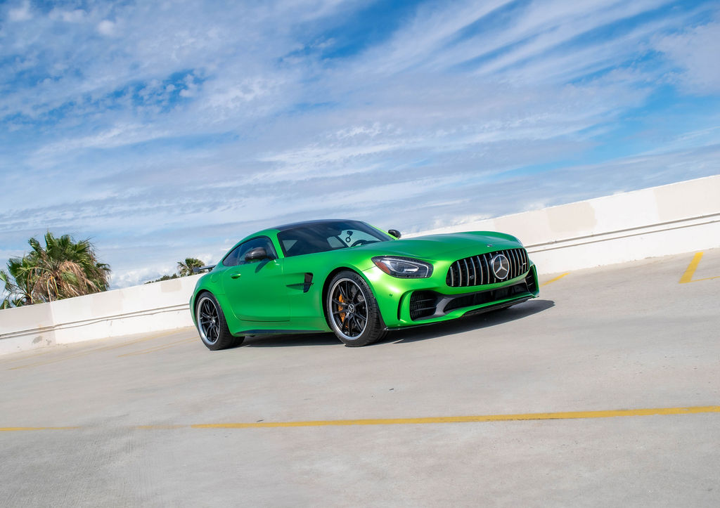 Green Mercedes-Benz AMG GT R, Black interior, Orange County rental