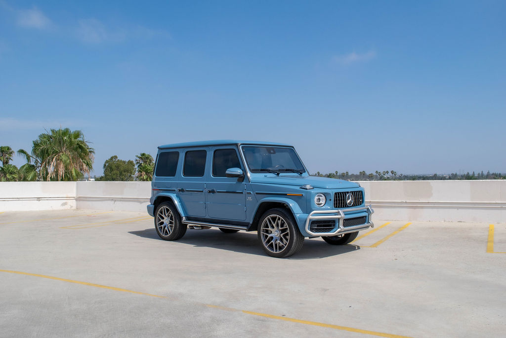 Blue Mercedes-Benz G-Wagon AMG G63 luxury SUV for rent in Orange County