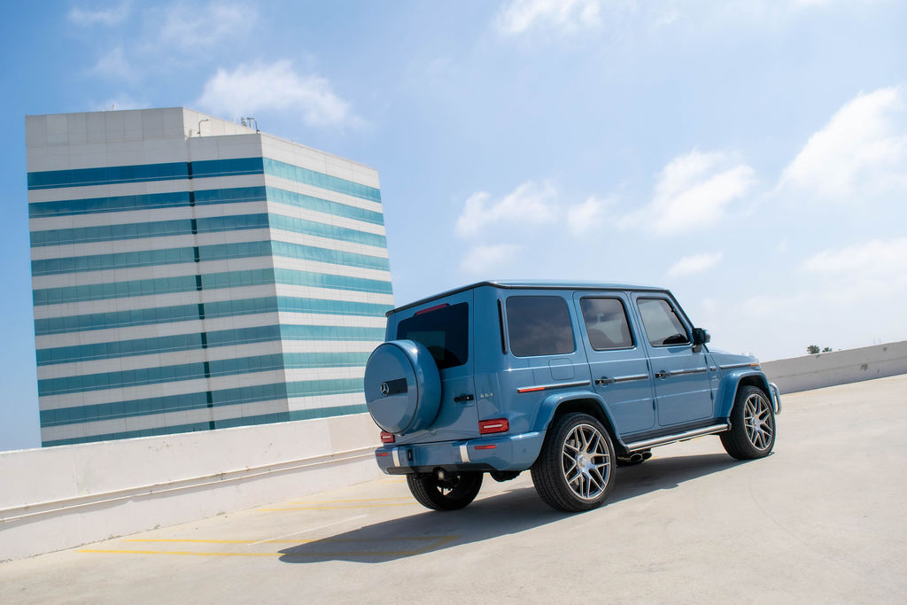 Blue Mercedes-Benz G-Wagon AMG G63 5 seat luxury SUV available in Orange County
