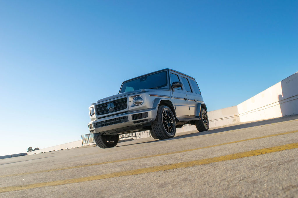 Grey Mercedes-Benz G-Wagon G550 4WD luxury SUV rental in Orange County