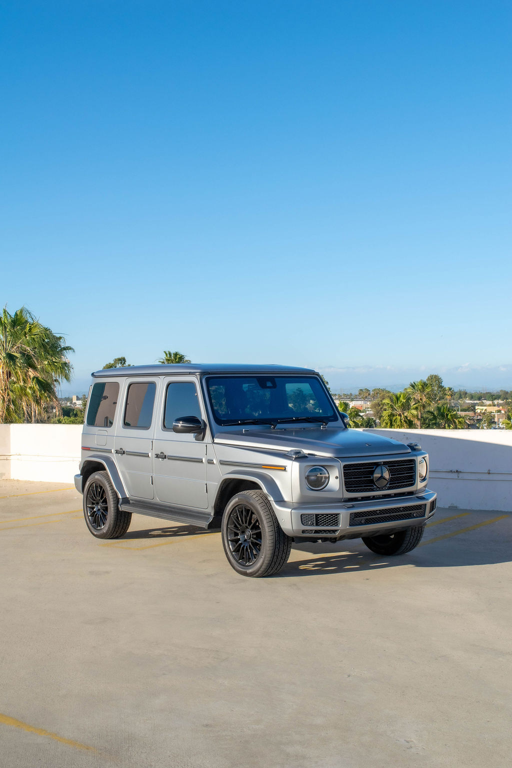 Grey Mercedes-Benz G-Wagon G550 luxury SUV rental delivered in Orange County