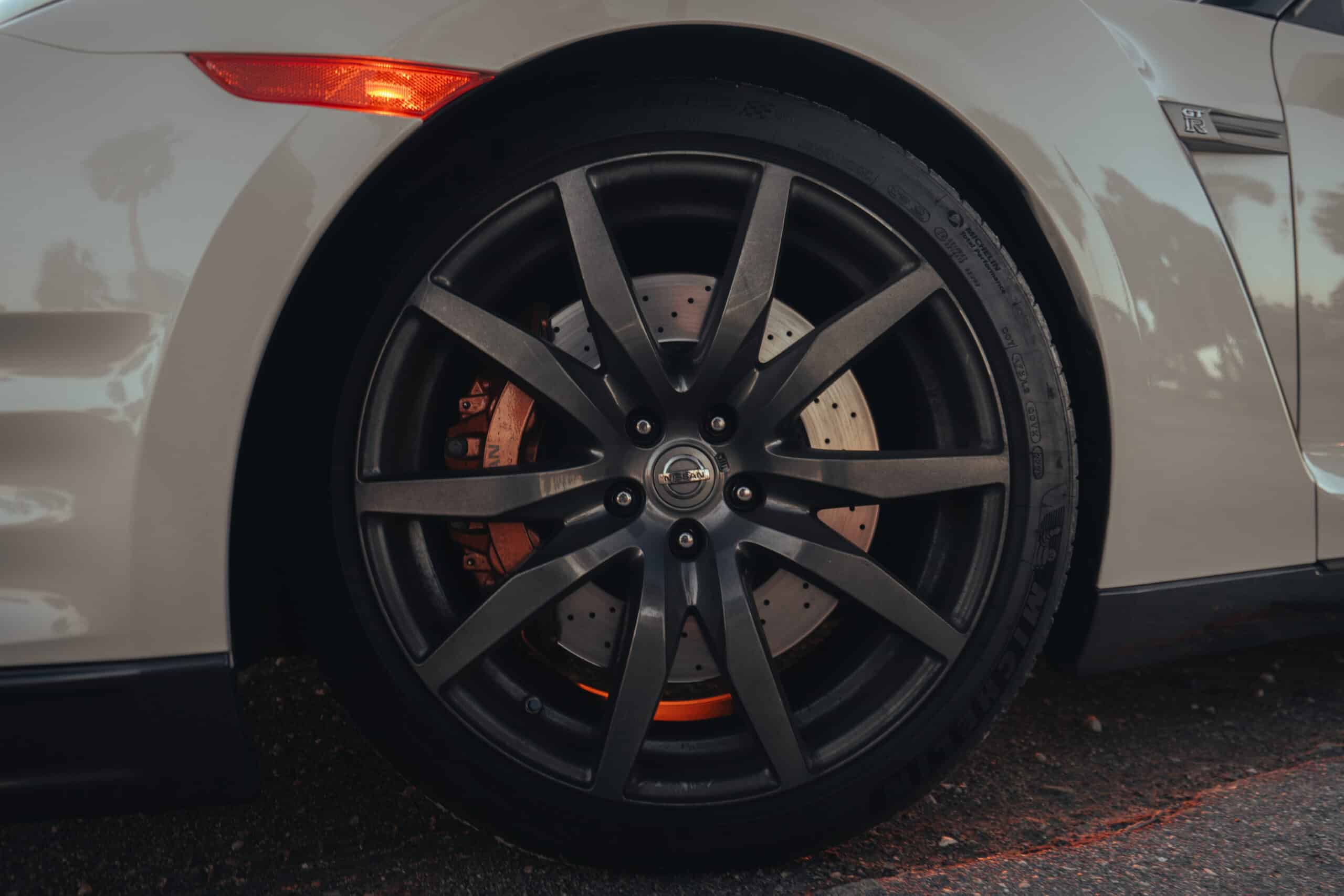 White Nissan GT-R wheel, AWD Sports Car in Southern California
