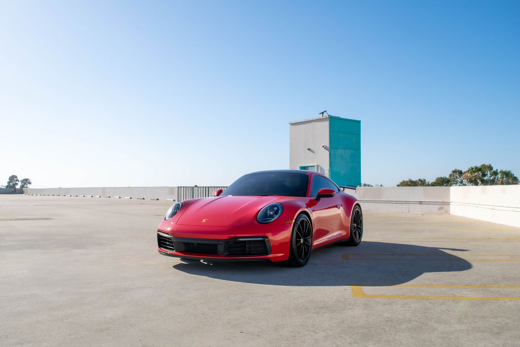 Red Porsche 911 Carrera, exotic car rental in Orange County