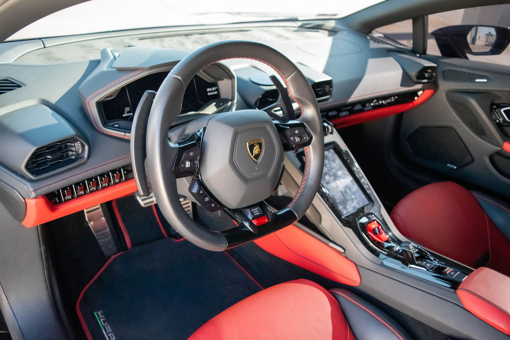 Black Lamborghini Huracan Evo AWD supercar rental in Orange County