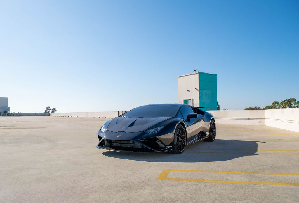 Black Lamborghini Huracan Evo 2 door supercar