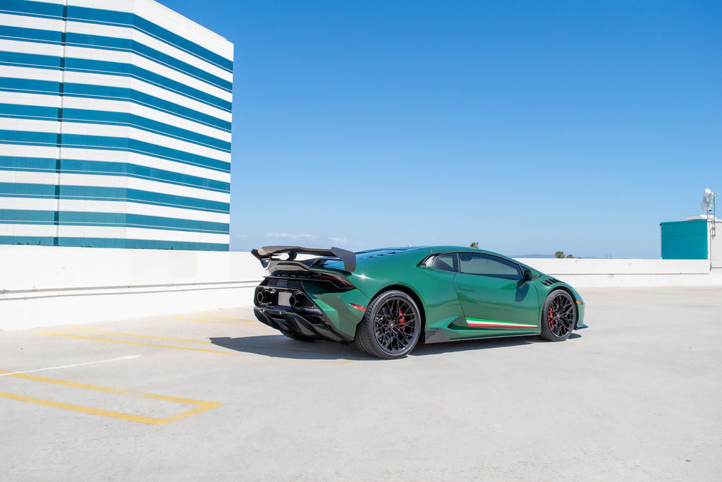 Green Lamborghini Huracan supercar available across Orange County