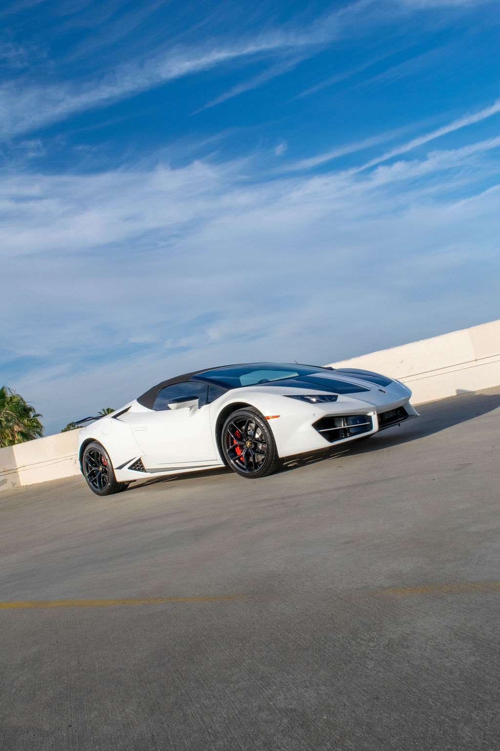 White Lamborghini Huracan Spyder AWD supercar available in Orange County