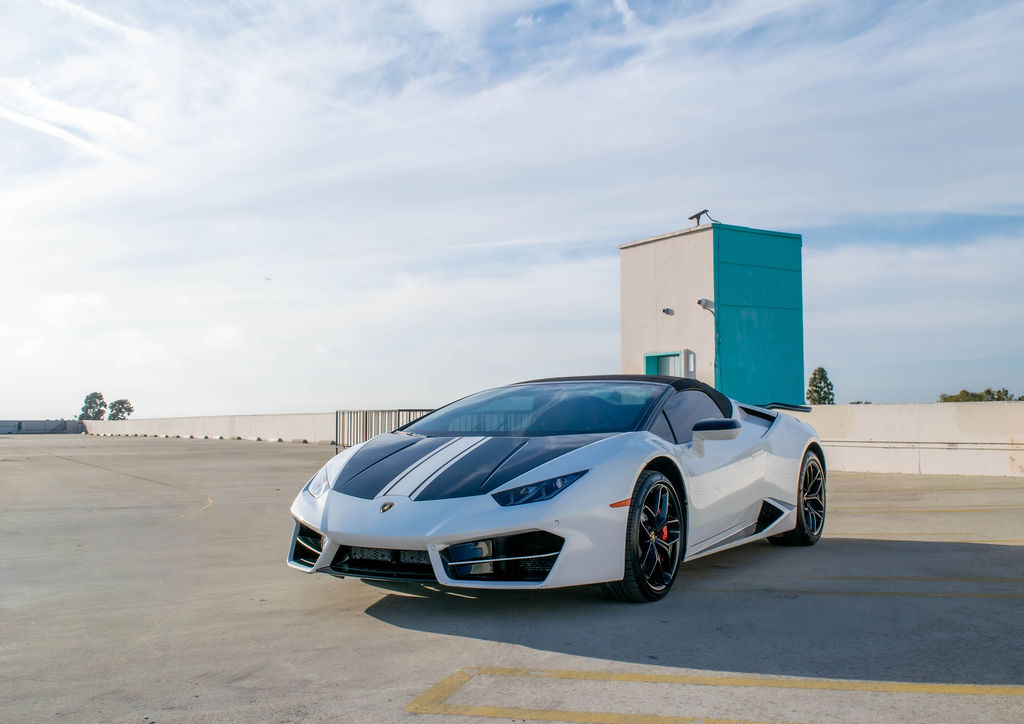 White Lamborghini Huracan Spyder Black and Red interior supercar