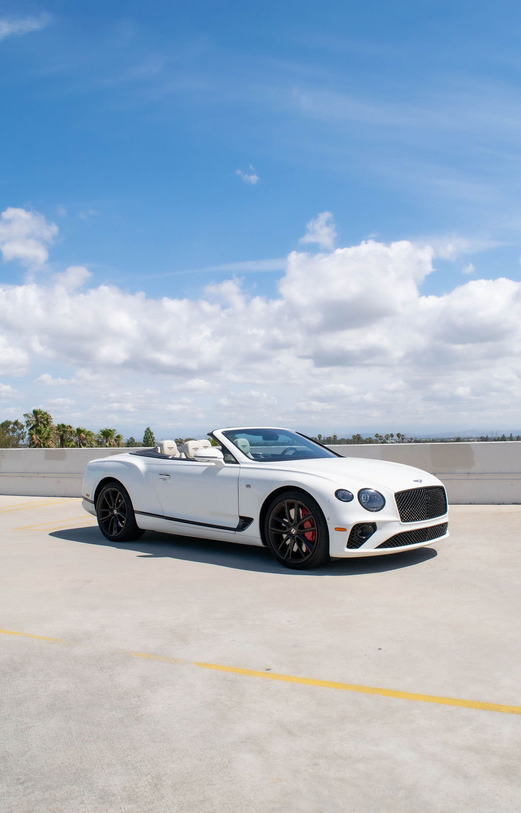 White Bentley Continental GTC First Edition luxury sedan rental delivered across Orange County, CA