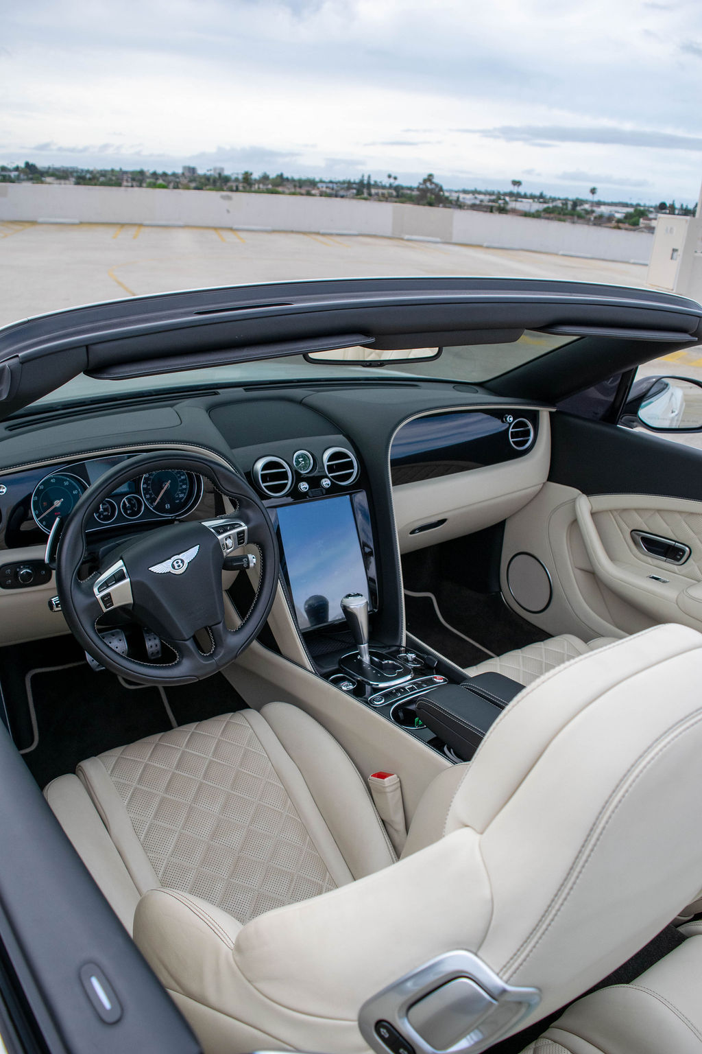 White Bentley Continental GTC rental car, White interior, Orange County, CA