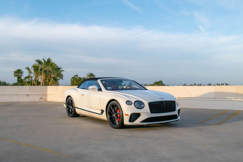 White Bentley Continental GTC for rent in Orange County, Red interior