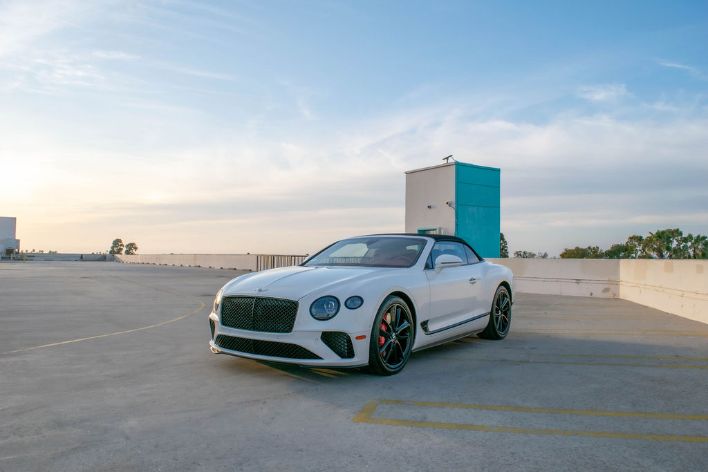 White Bentley Continental GTC convertible, Red interior, rental in Orange County, CA