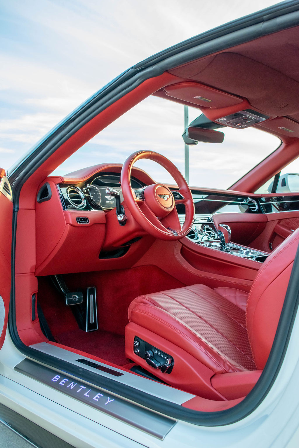 White Bentley Continental GTC rental car, Red interior, Orange County, CA