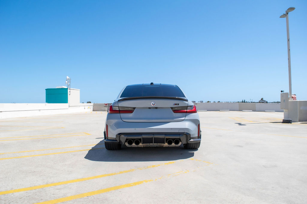 Grey BMW M3 Competition sports car with 5 seat cabin, Orange County rental