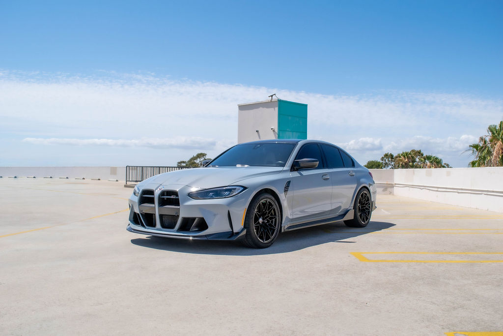 Grey BMW M3 Competition RWD sports car, exotic rental in Orange County
