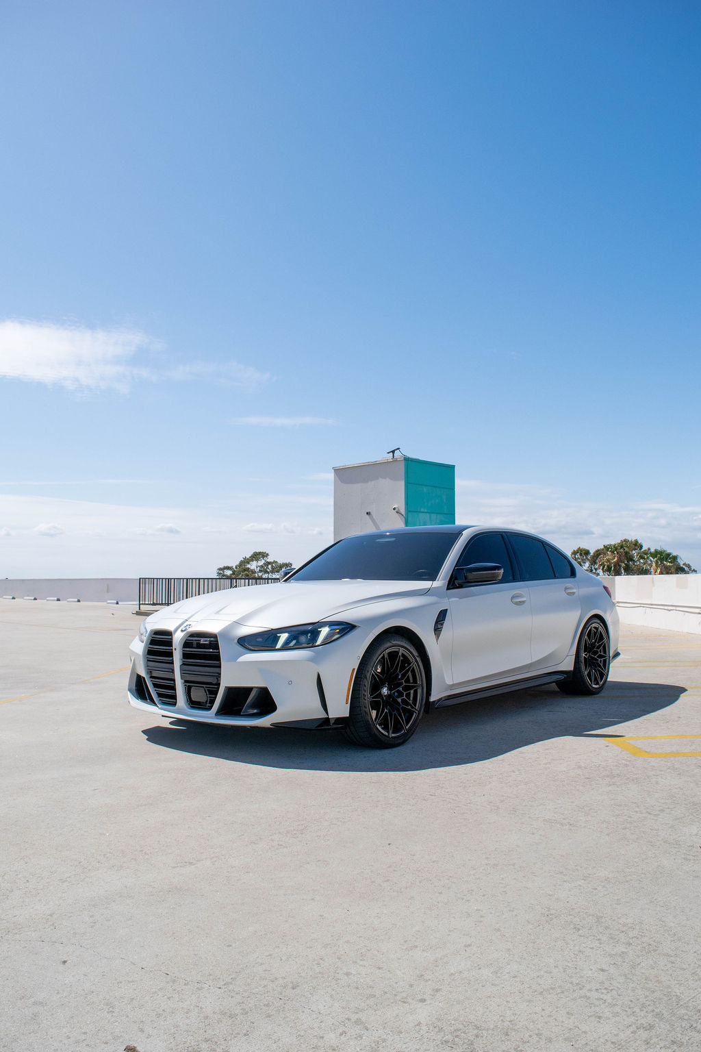 White BMW M3 Competition sports car rental delivered across Orange County, CA