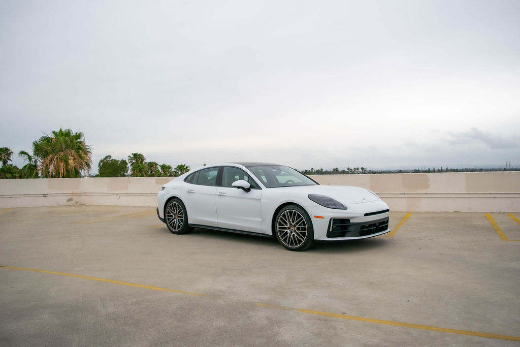 Grey Porsche Panamera rental in Orange County, Black interior